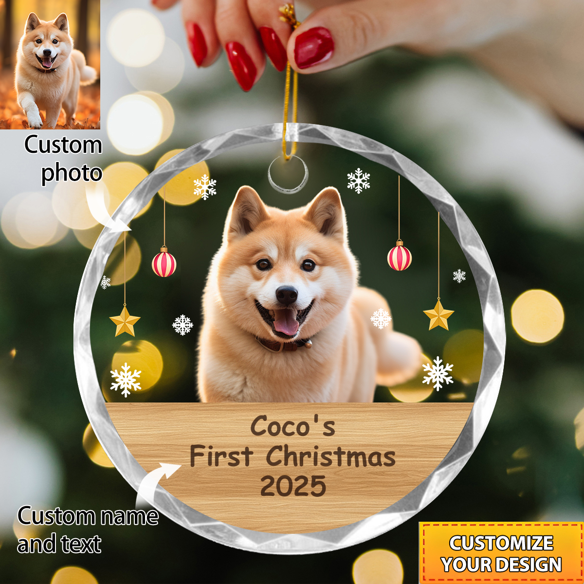 Pet's First Christmas - Personalized Pet Photo Ornament