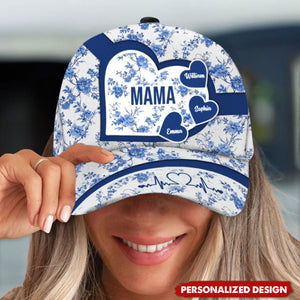 Personalized Cap With Blue Flower, Chinese Style Gift For Grandma,Mom