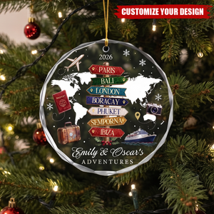 Personalized Travel Adventure Couple Christmas Ornament