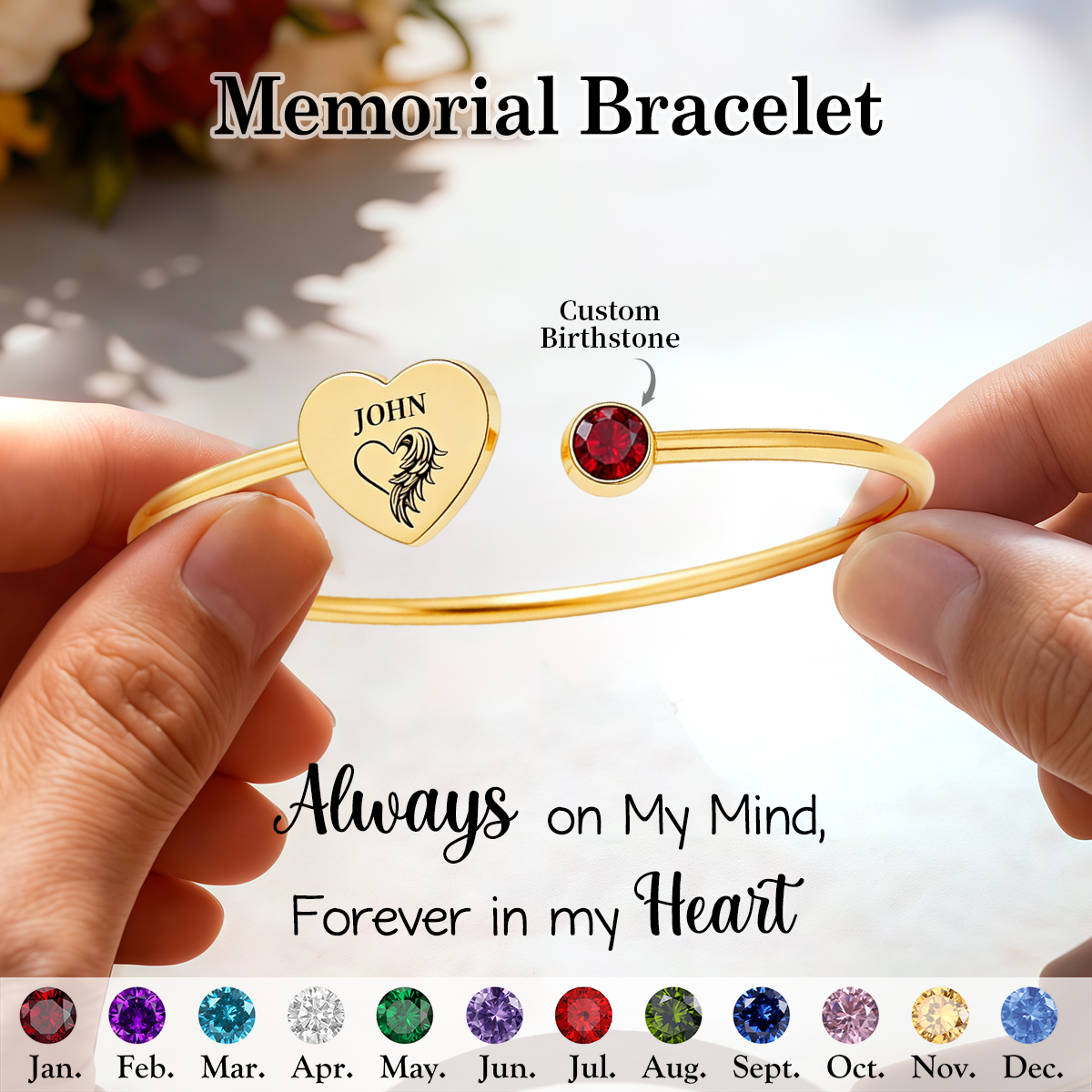 In Loving Memory With Wings Name Personalized Birthstone Bracelet