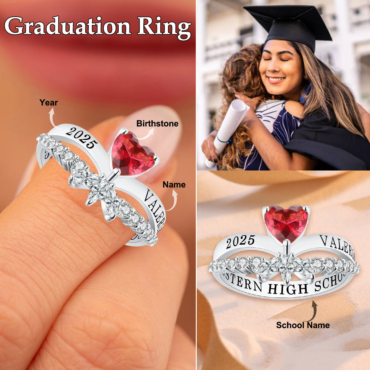 High School College University Birthstone Customized Women Class Ring