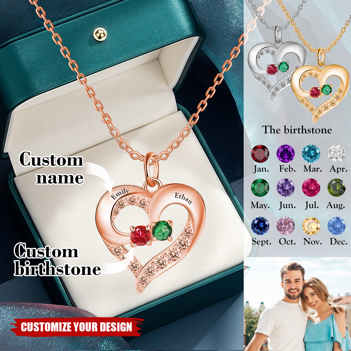 Together Forever - Personalized Couple Birthstone Necklace