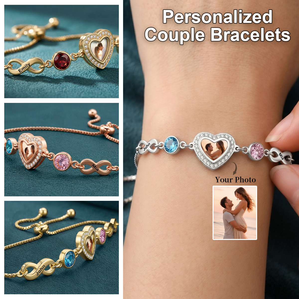 Together Forever - Personalized Photo Birthstone Bracelet