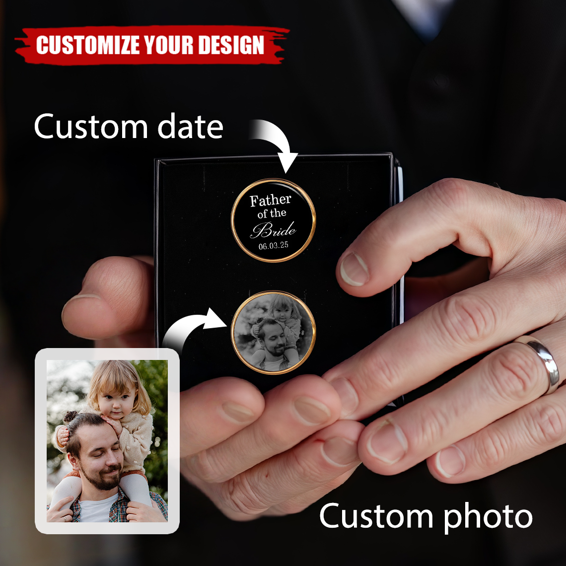 Father Of The Bride - Personalized Photo Wedding Cufflinks