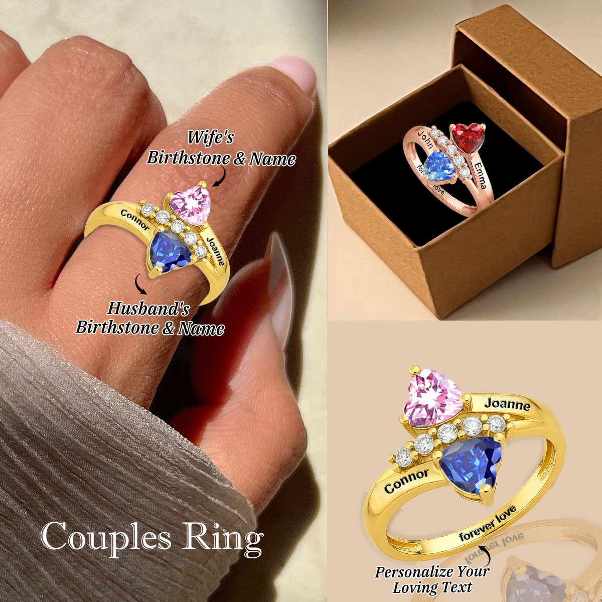 Forever Love-Personalized Couple Birthstone Promise Ring