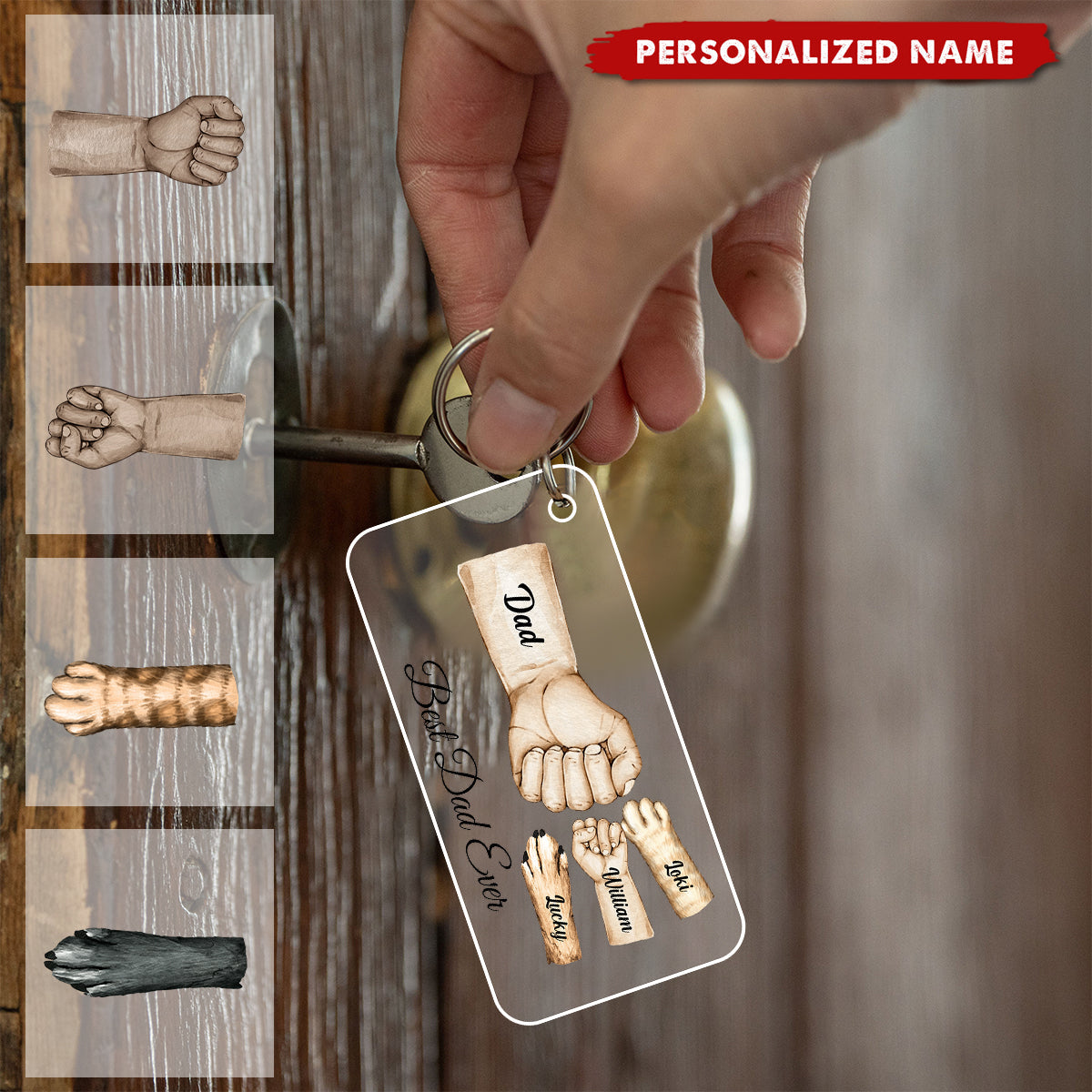 Daddy Team Fist Bump Version Pets - Personalized Custom Acrylic Keychain