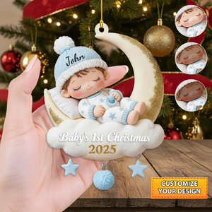 Baby’s First Christmas Moon Ornament – Personalized Acrylic Keepsake