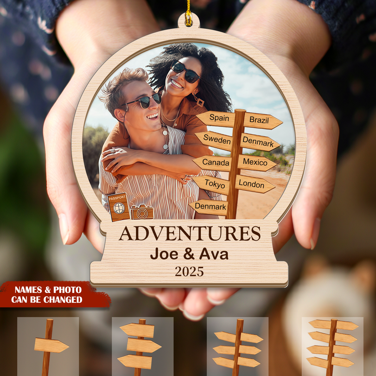 Personalized Travel Adventure Couple Ornament With Photo