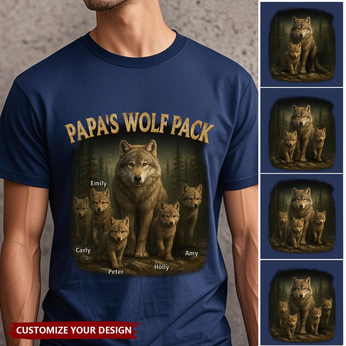 Papa’s Wolf Pack - Family Personalized Custom Unisex T-shirt