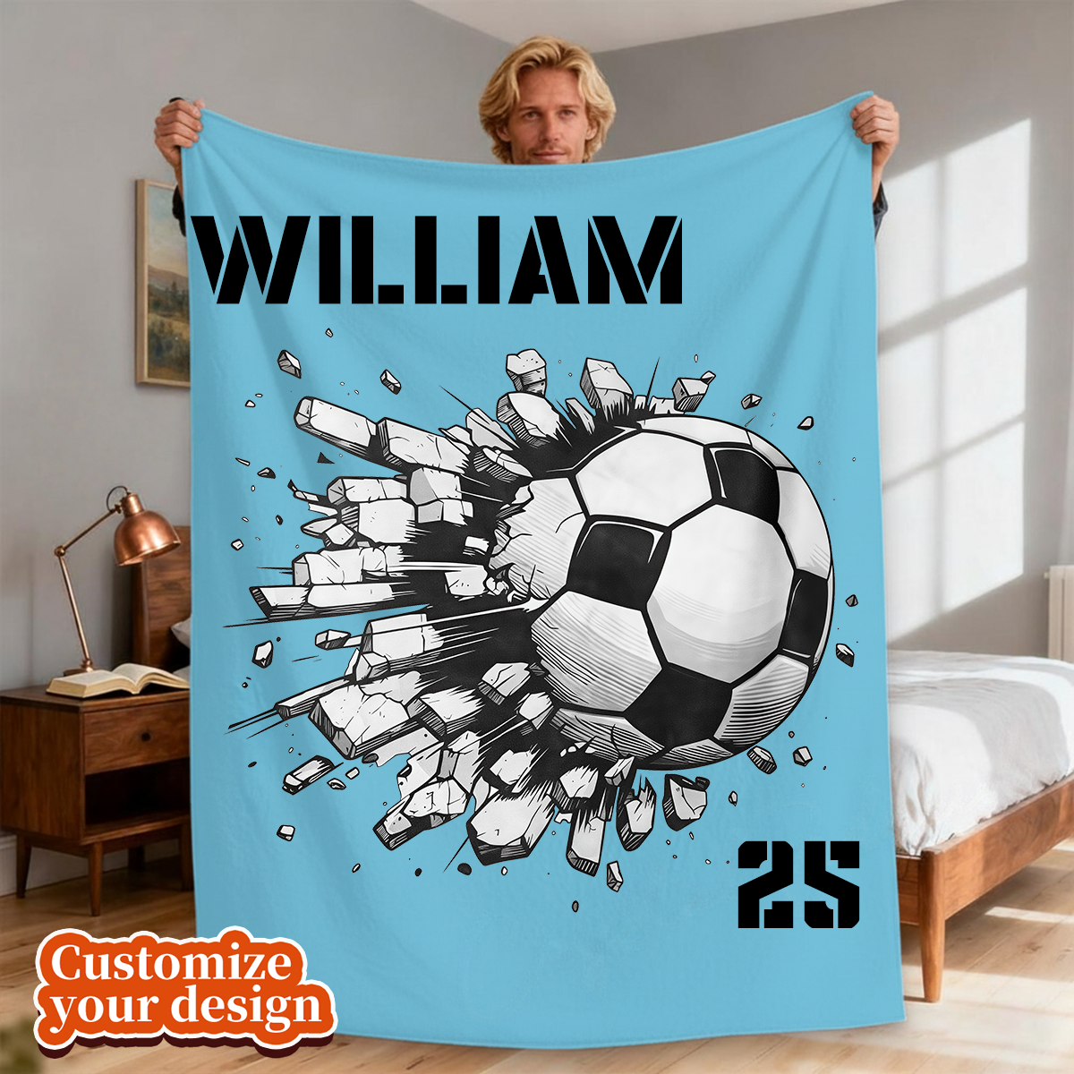 Personalized Custom Soccer Player Blanket With Name And Number
