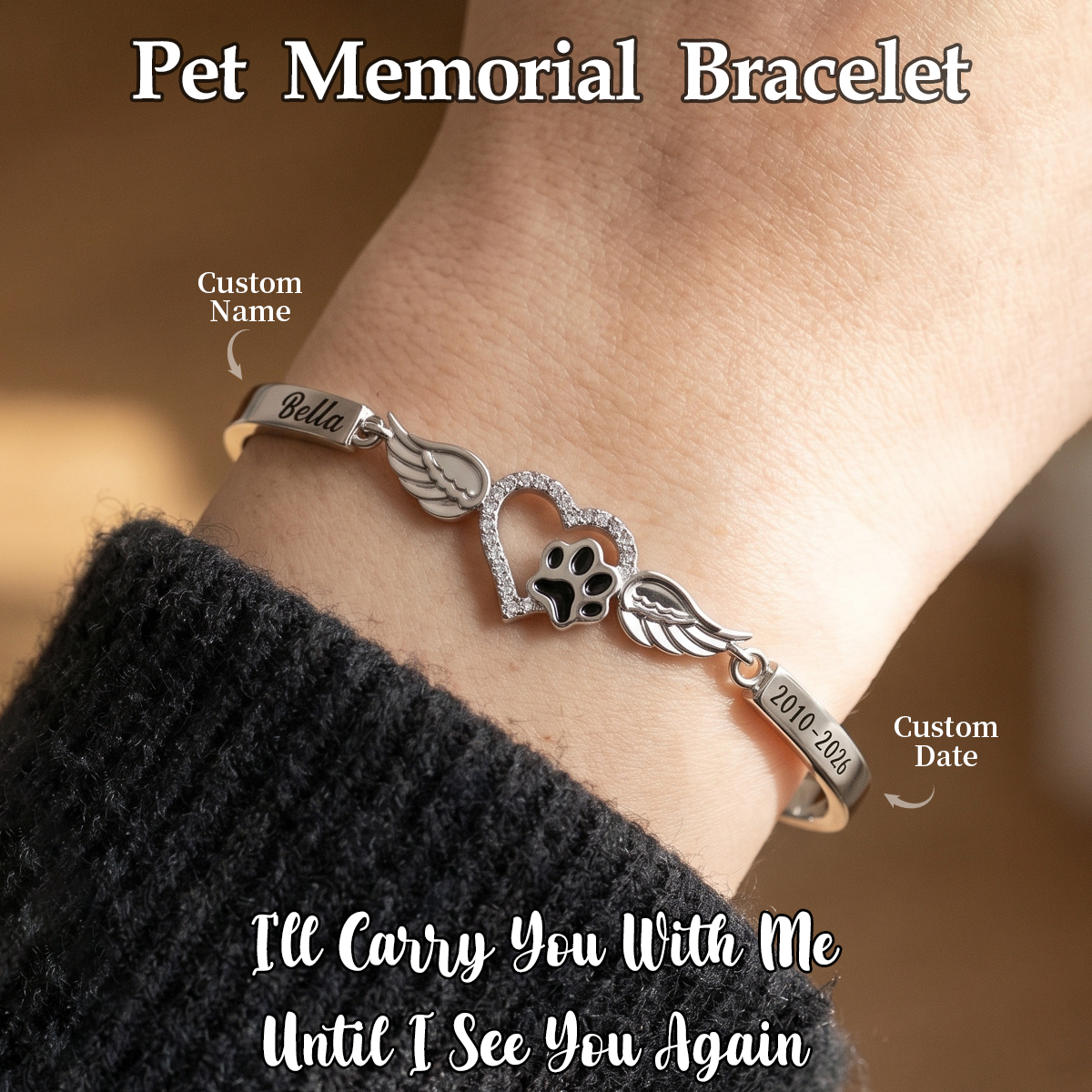 Forever In My Heart, Personalized Pet Paw Memorial Bracelet