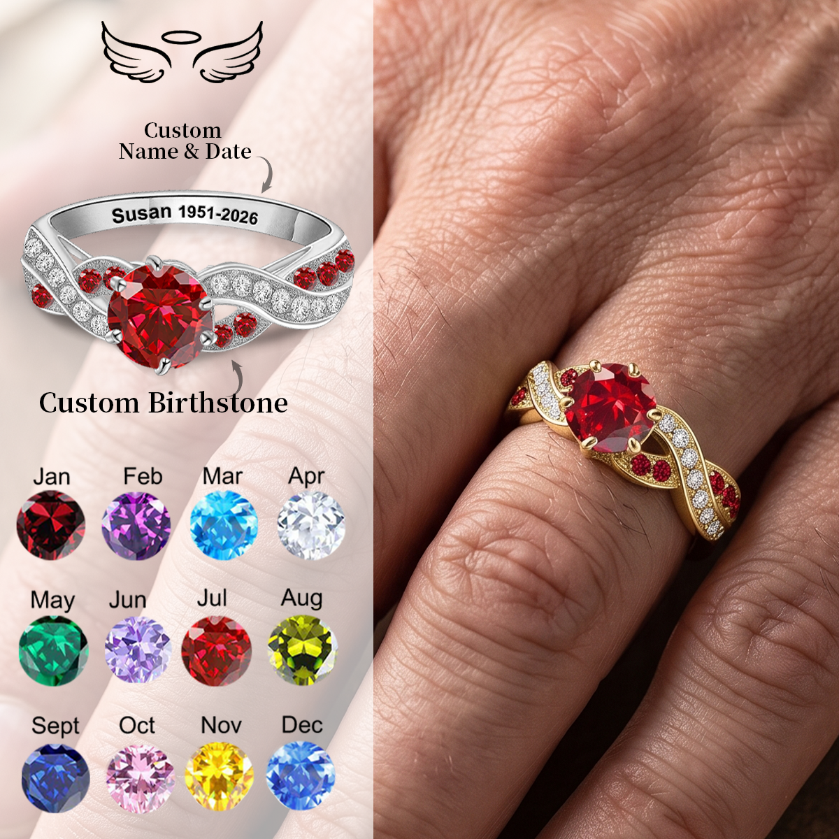 Always In My Heart, Personalized Birthstone Ring, Loss of a Loved One