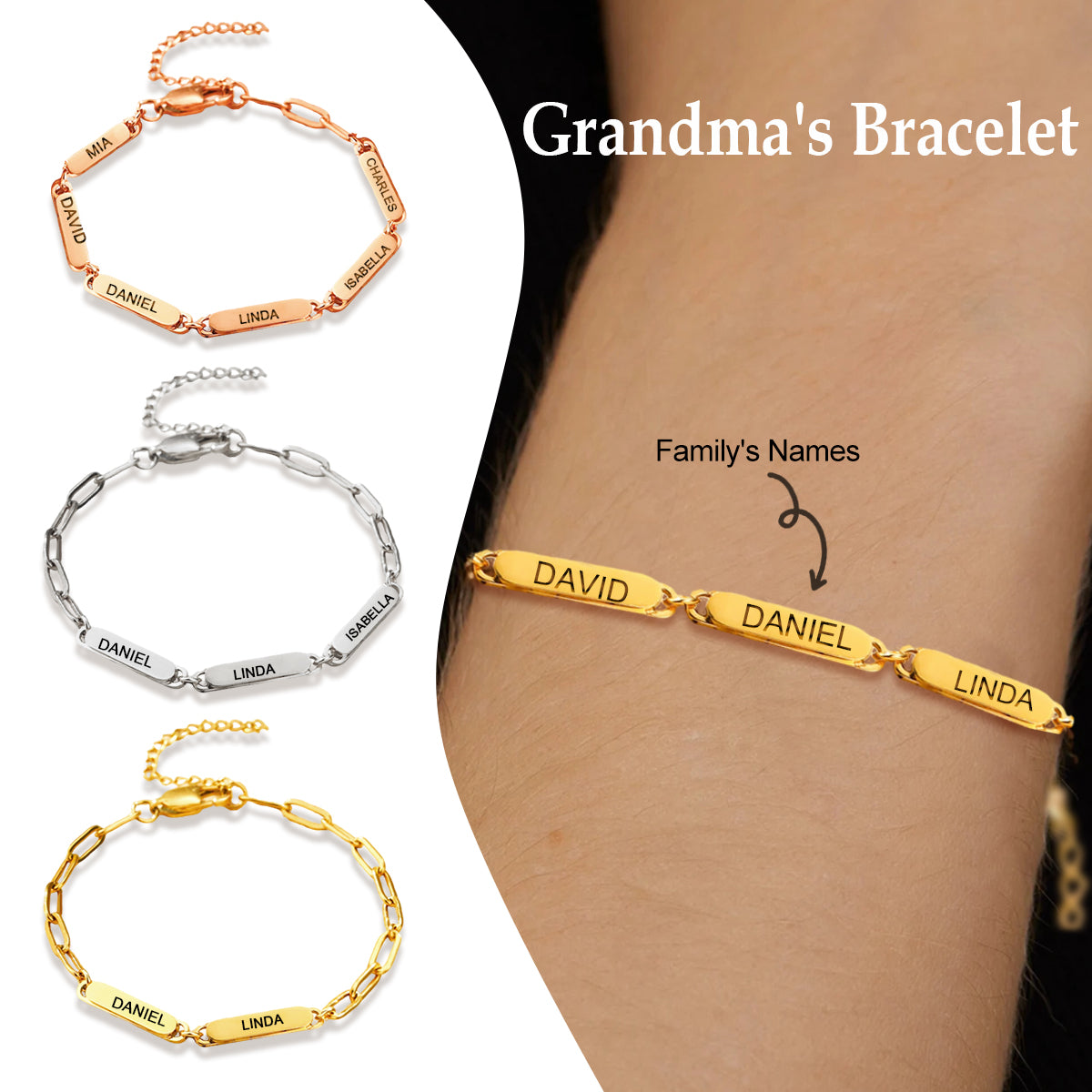 Custom Bracelet with Multiple Names Paperclip Bracelet