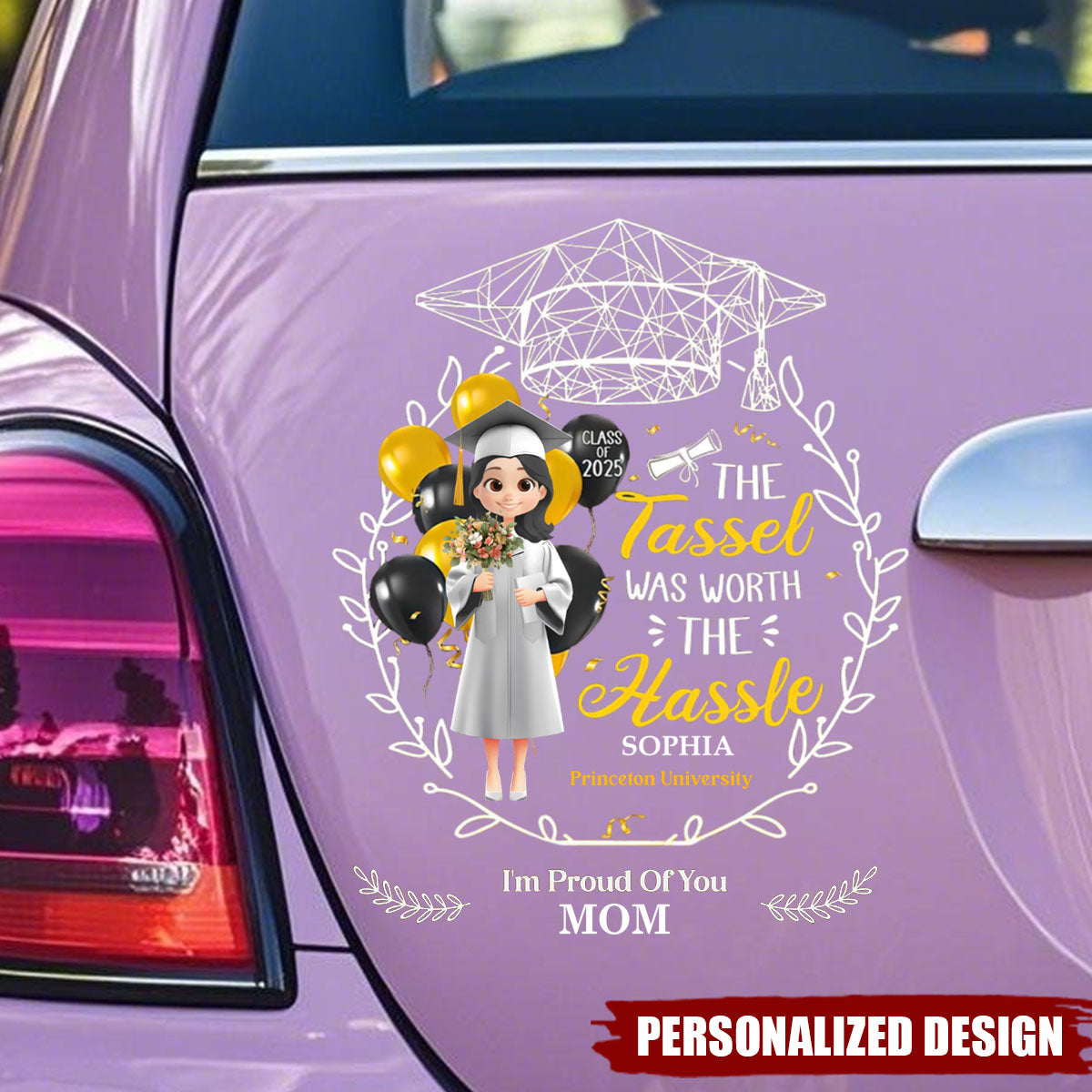 Personalized Name Waterproof Car Stickers, Class Of 2025