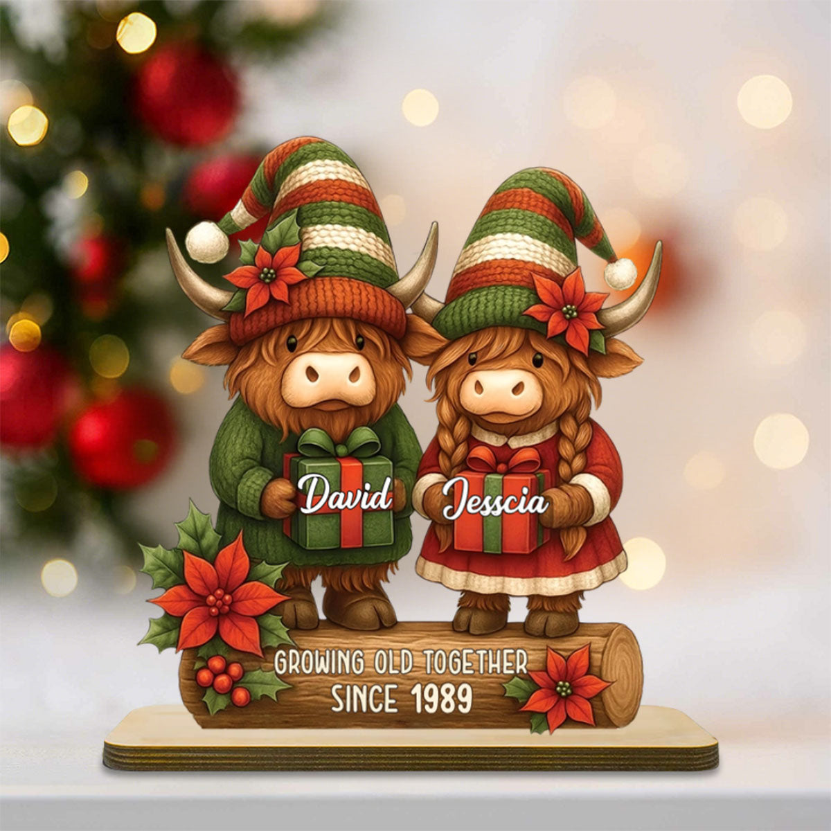 Growing Old Together Highland Cow Couple Christmas Plaque