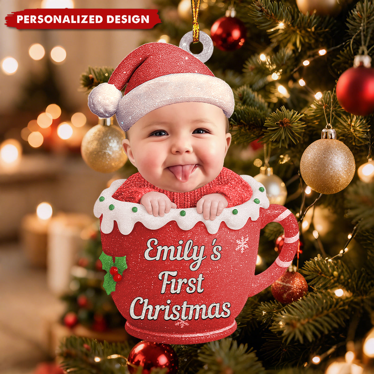 3D Effect Baby Photo First Christmas - Personalized Acrylic Ornament