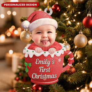 3D Effect Baby Photo First Christmas - Personalized Acrylic Ornament
