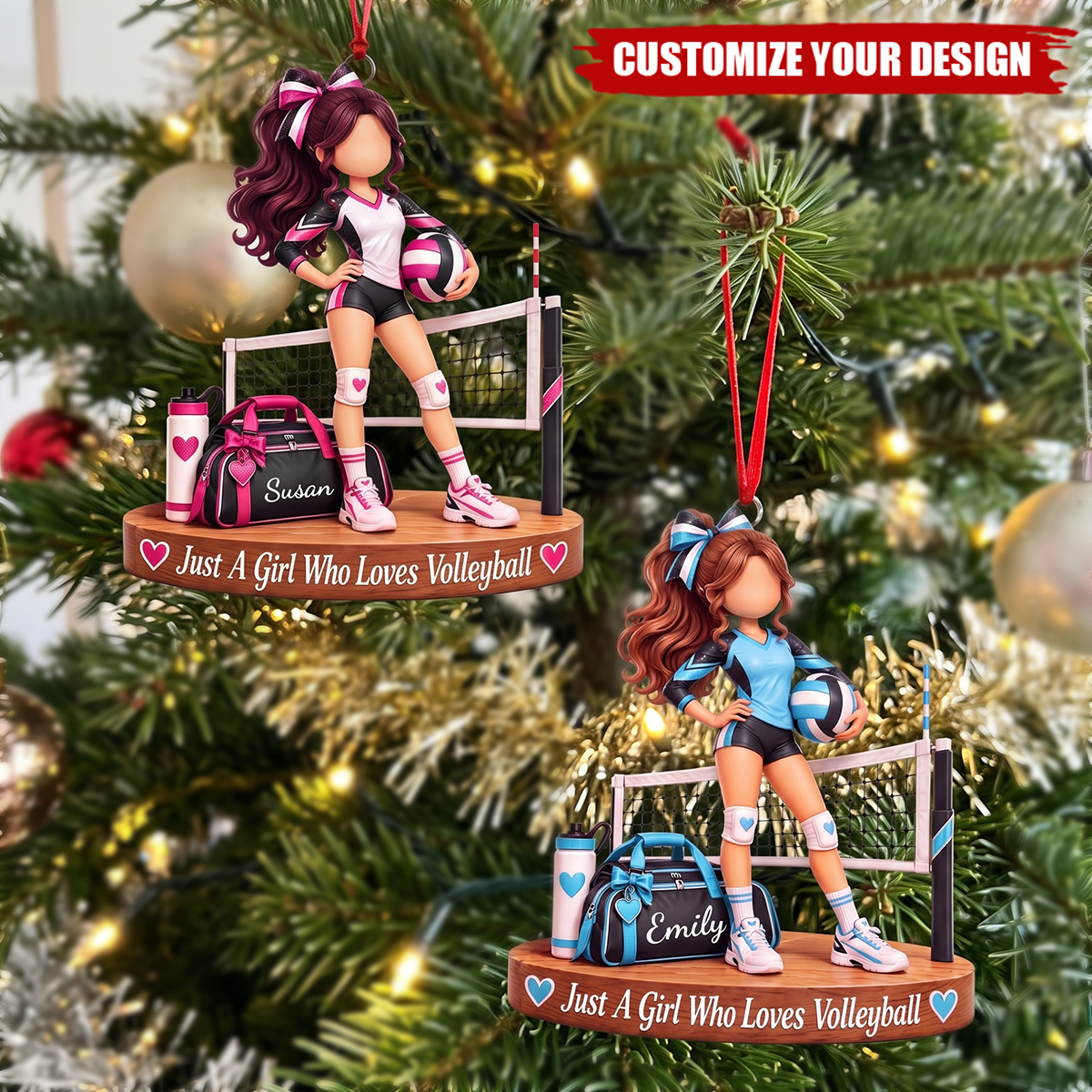 Personalized Volleyball Girl Ornament, Custom Name Athlete Christmas Gift