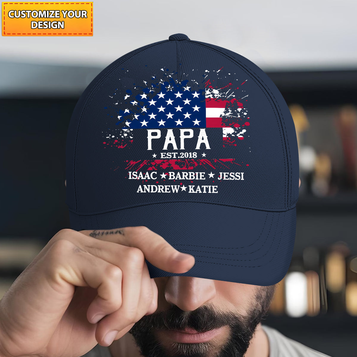 Custom Papa With Grandkids American Flag Cap For Father's Day