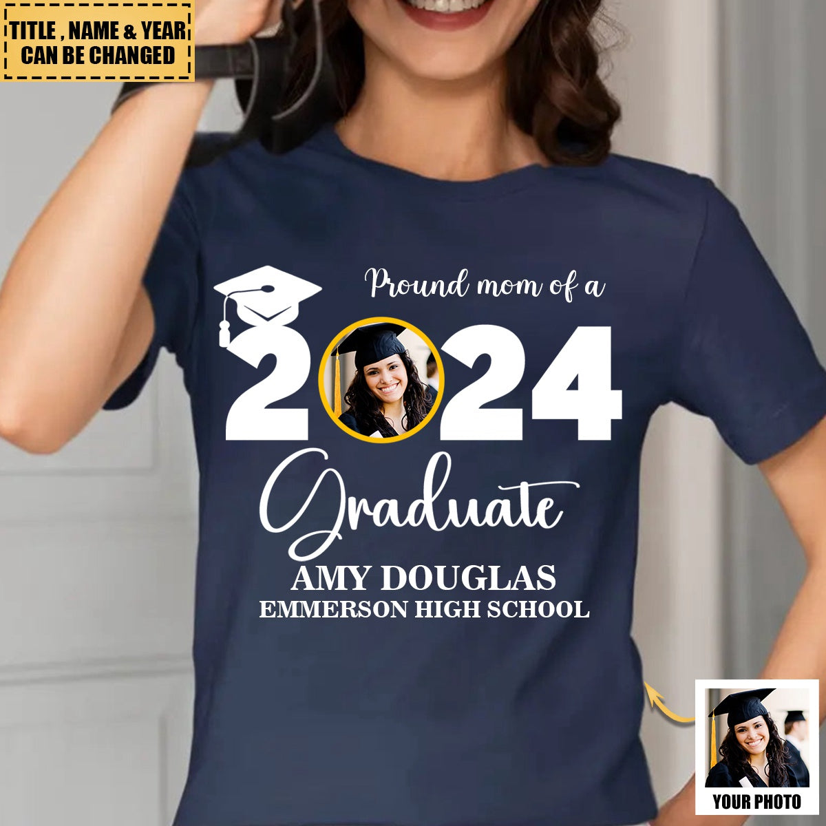Personalized Custom Graduation Photo T-Shirt, Proud Mom Of A Graduate