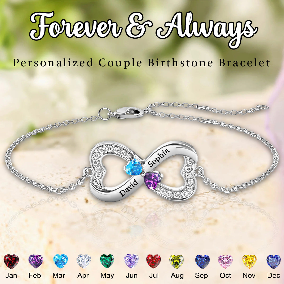 Personalised Engraved Infinity Birthstone Bracelet