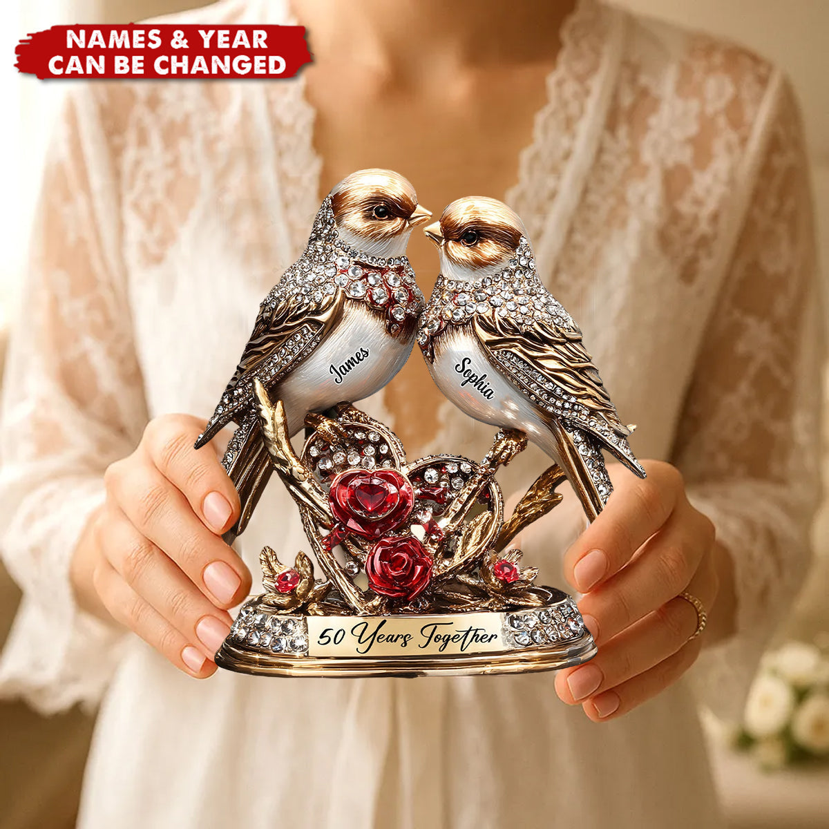 Lovebirds Couple Anniversary Gift - Personalized Couple Custom Shaped Acrylic Plaque
