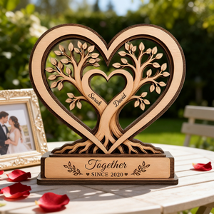 Personalized Couple Wooden Block, Heart Tree Decor, Wedding Anniversary