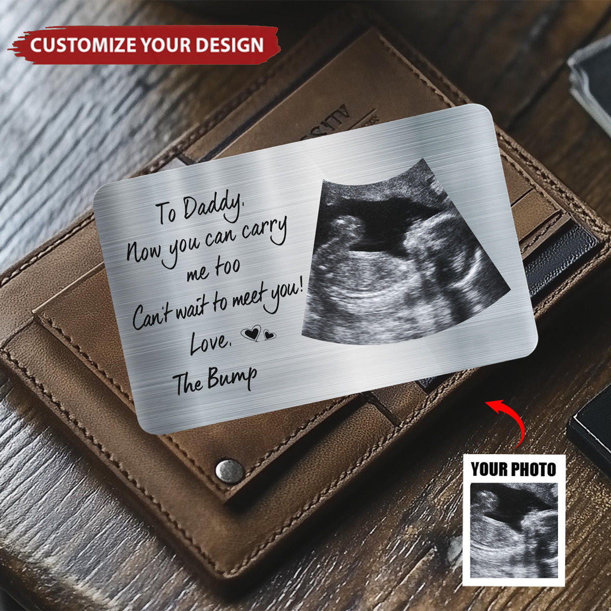 Custom Photo To Daddy Now You Can Carry Me Too - Personalized Aluminum Wallet Card