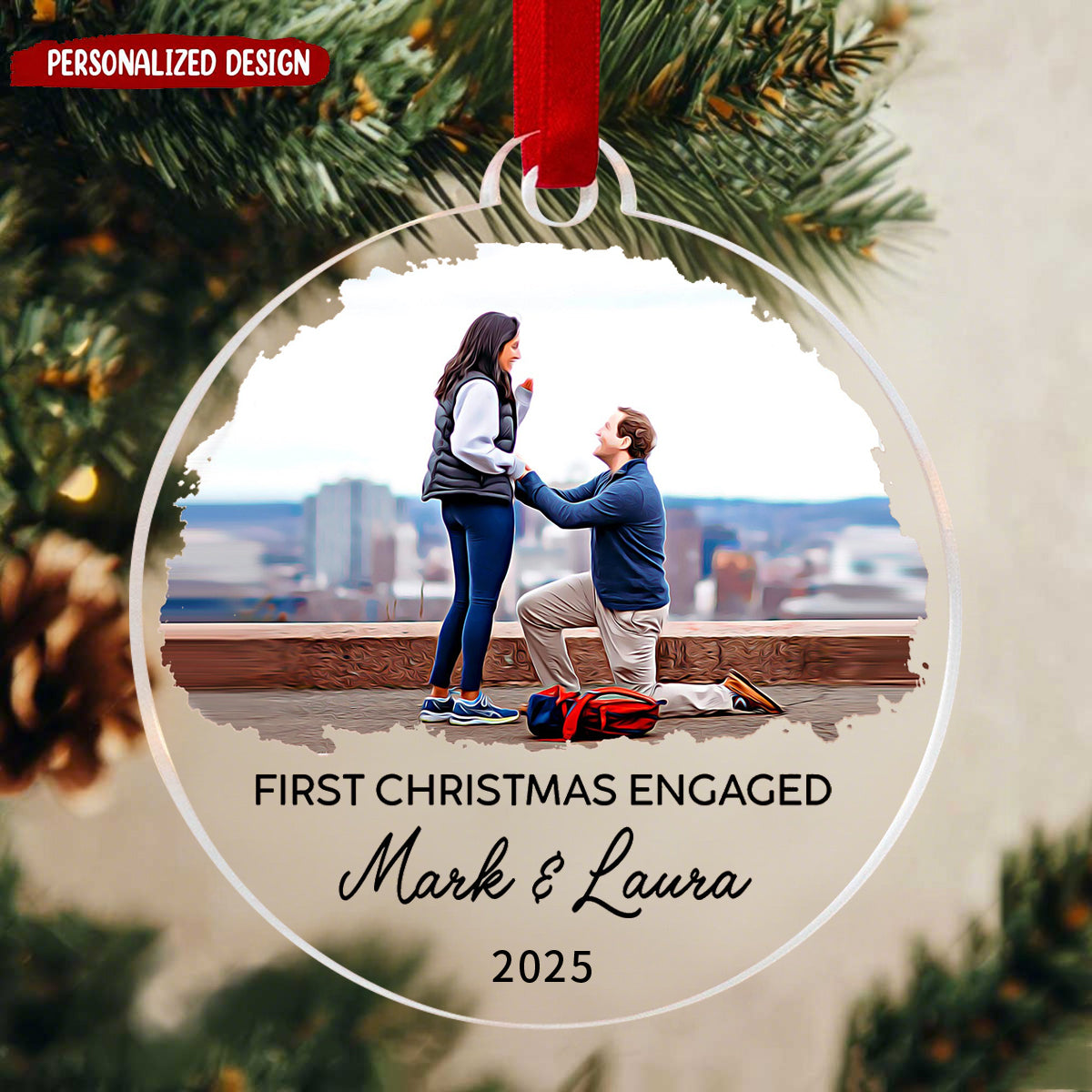 Personalized Our First Christmas Engaged Ornament, Custom Photo Ornament