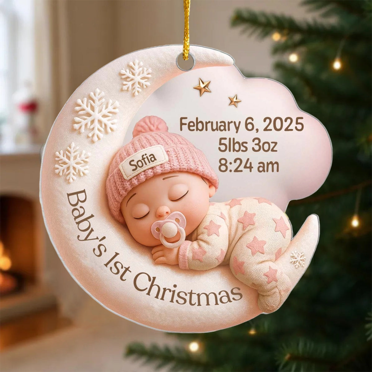 Baby Hugging Moon, First Christmas - Personalized Acrylic Ornament