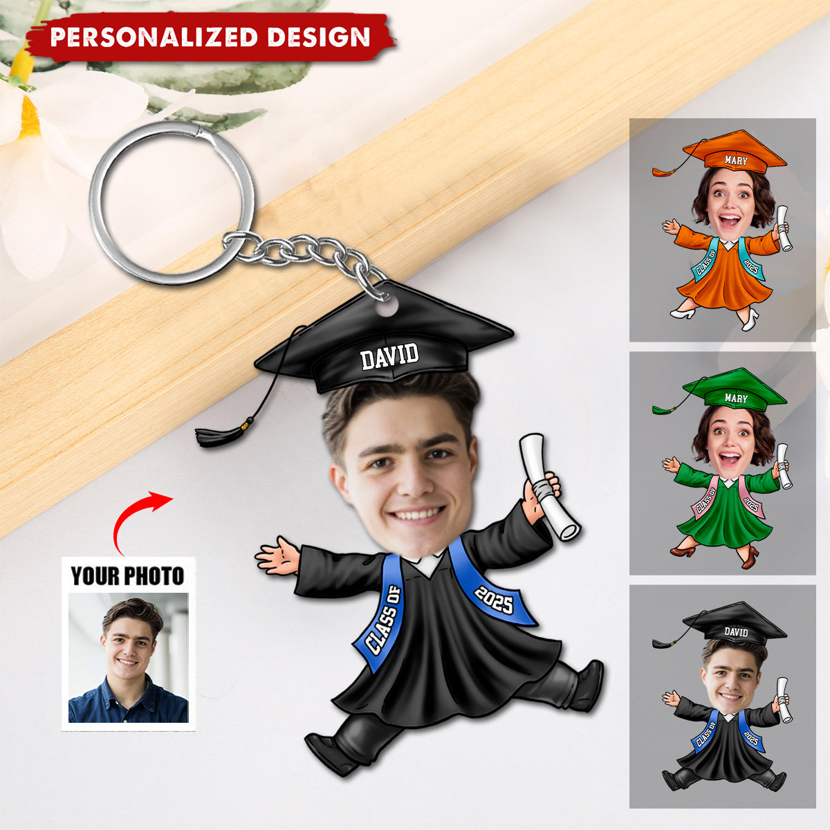 Personalized Funny Face Class of 2025 Graduation Acrylic Keychain