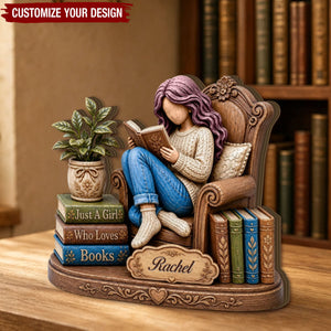 Just A Girl Who Loves Books Wooden Block, Personalized Book Lover Gift
