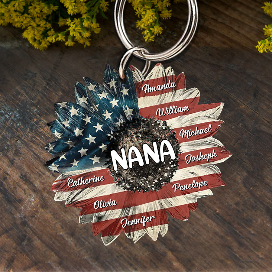 Sunflower Nana Auntie Mom Kids Personalized Acrylic Keychain