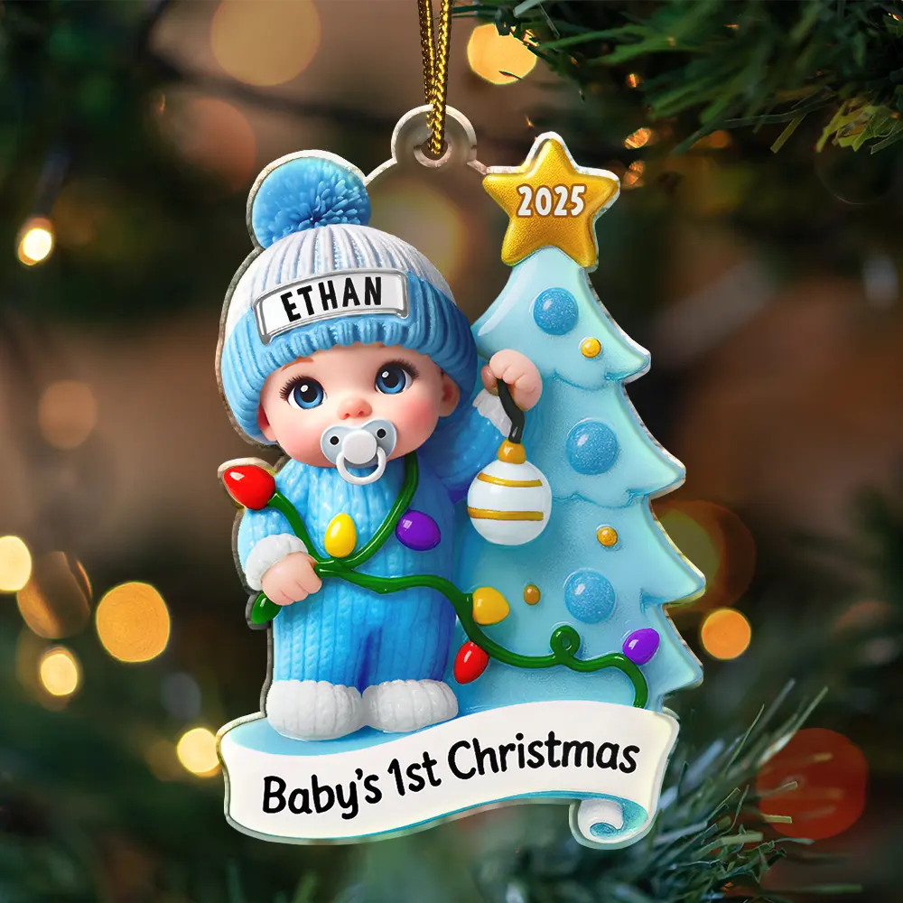 Baby First Christmas Keepsakes For Newborn 3D Effect - Personalized Custom Shaped Acrylic Ornament