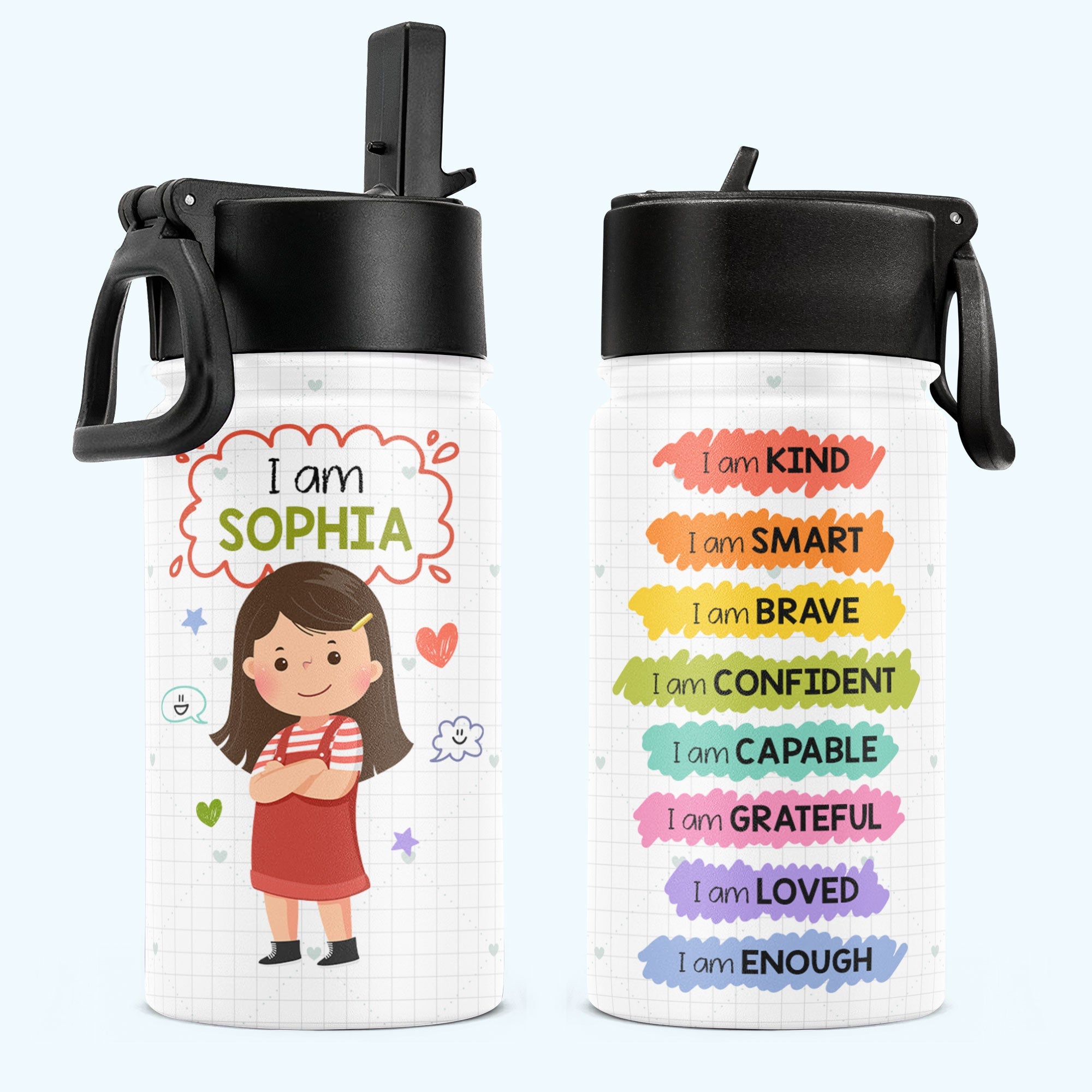 Kind Smart Loved - Personalized Kids Water Bottle With Straw Lid - callown