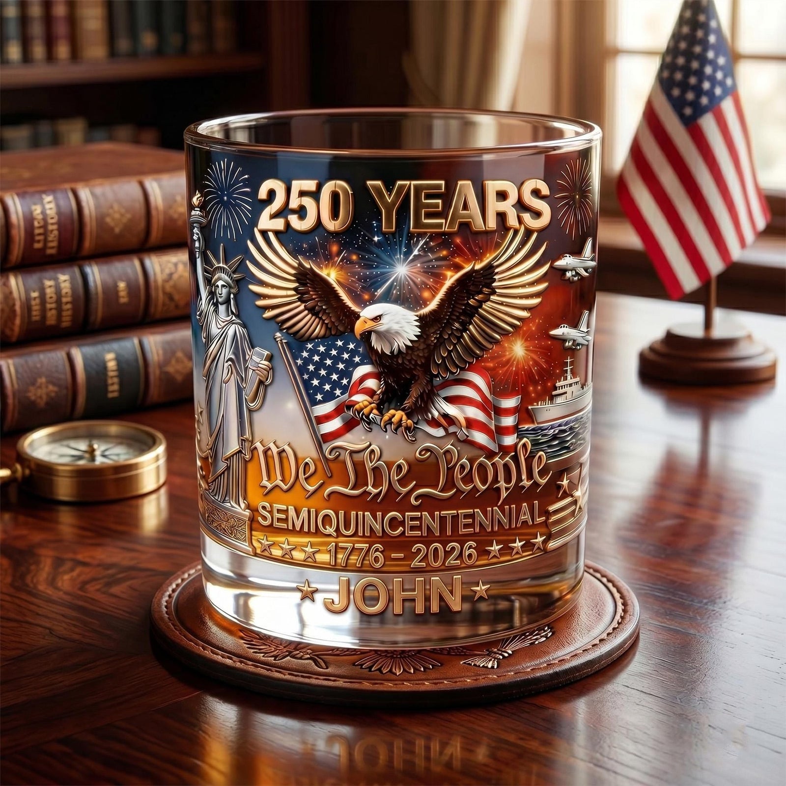 United States 250th Anniversary, Personalized Whiskey Glass