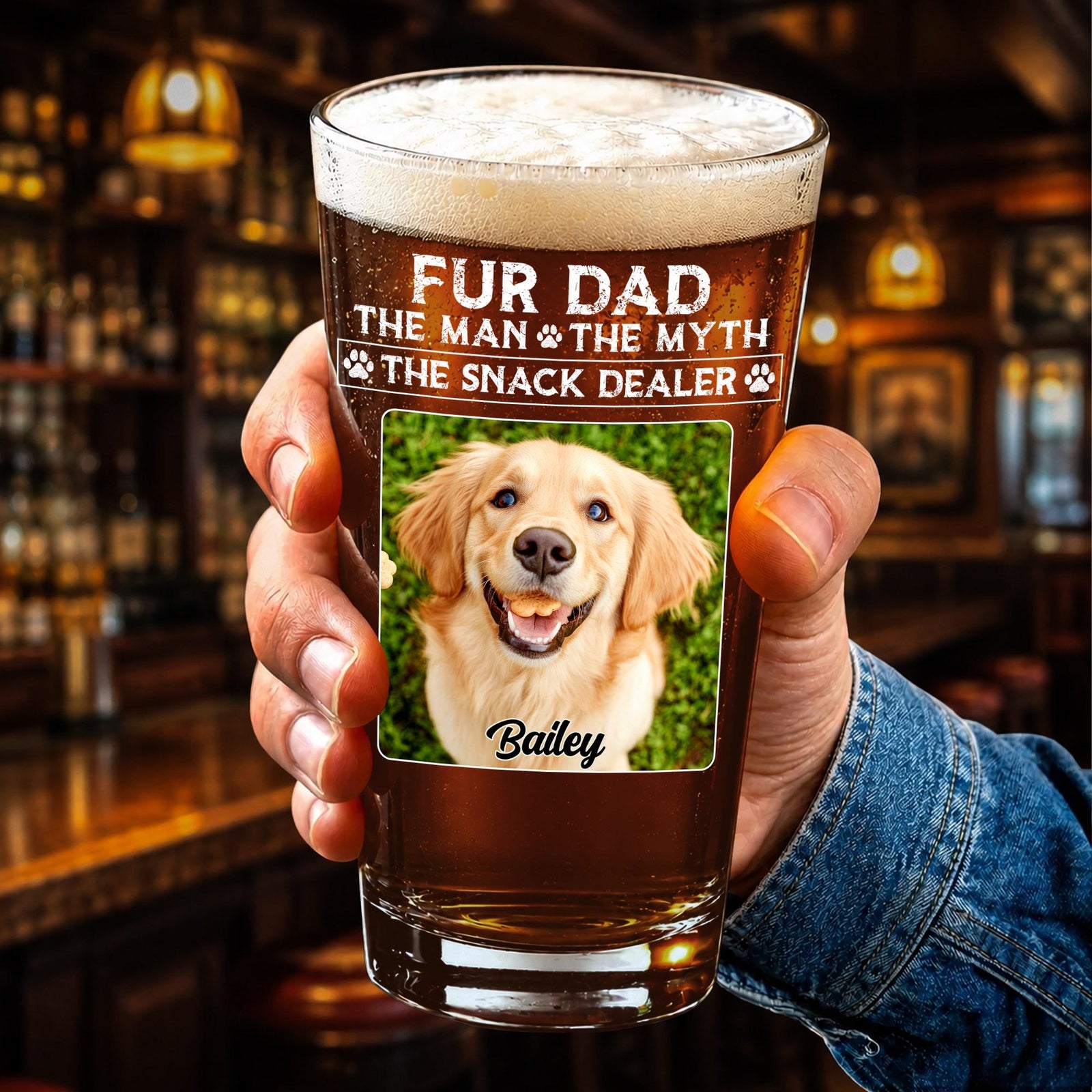Custom Funny Dog Dad Beer Glass with Pet Name and Photo
