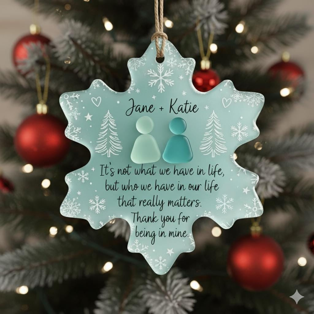 Personalized  Sea Glass Friendship Ornament, Snowflake Friendship Keepsake