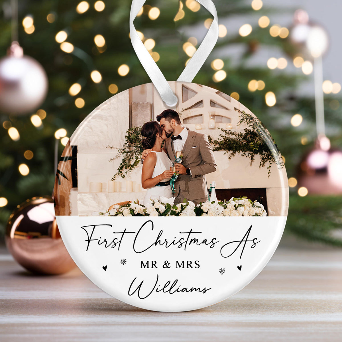Personalised 1st Christmas as Mr and Mrs Ornament, Newlywed Gift