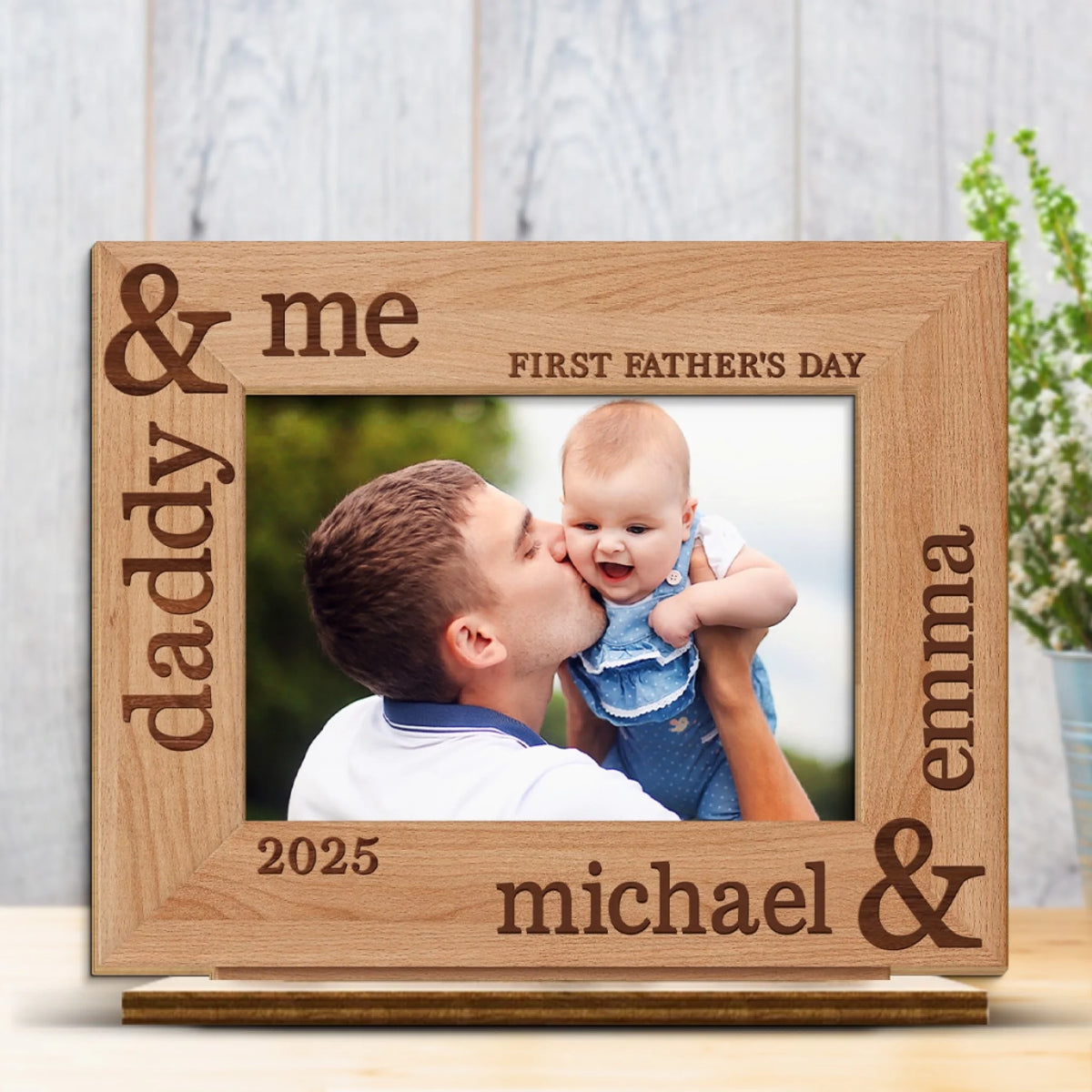 Custom Photo Our First Fathers Day Together -Personalized Custom 2-Layered Wooden Plaque