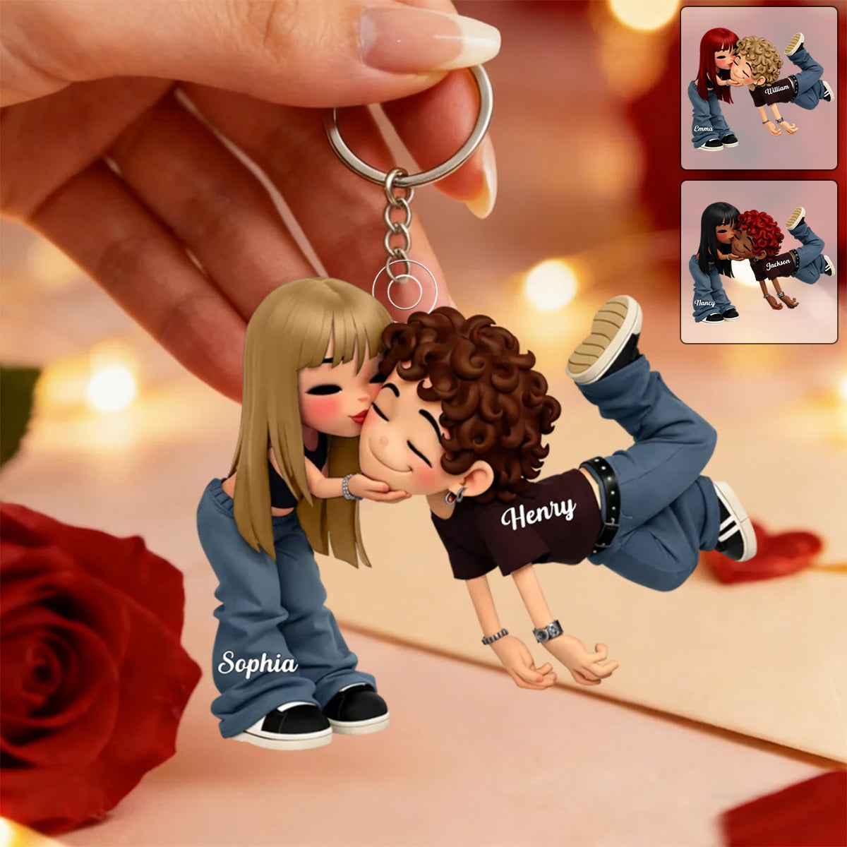 Romantic Cartoon Couple - Personalized Keychain