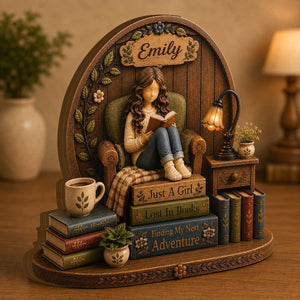 Personalized Wooden Book Lover Block, Just A Girl Who Loves Books Wooden Figurine