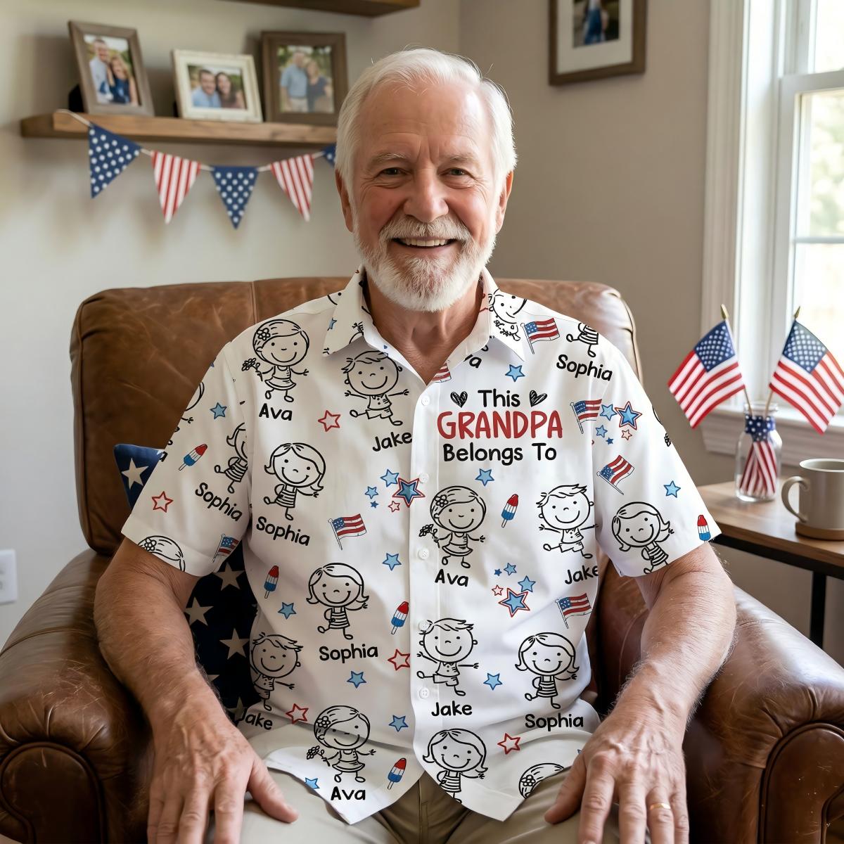 This Grandpa Belongs To USA Flag Pattern - Personalized Hawaiian Shirt