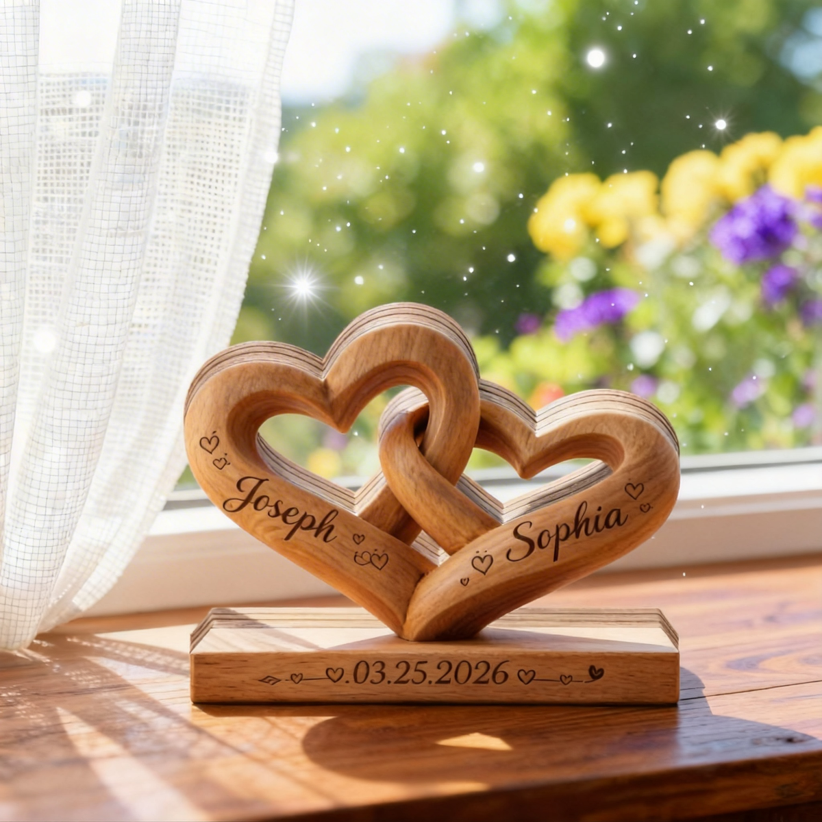 Personalized Interlocking Hearts Wooden Plaque, Gift for Couple