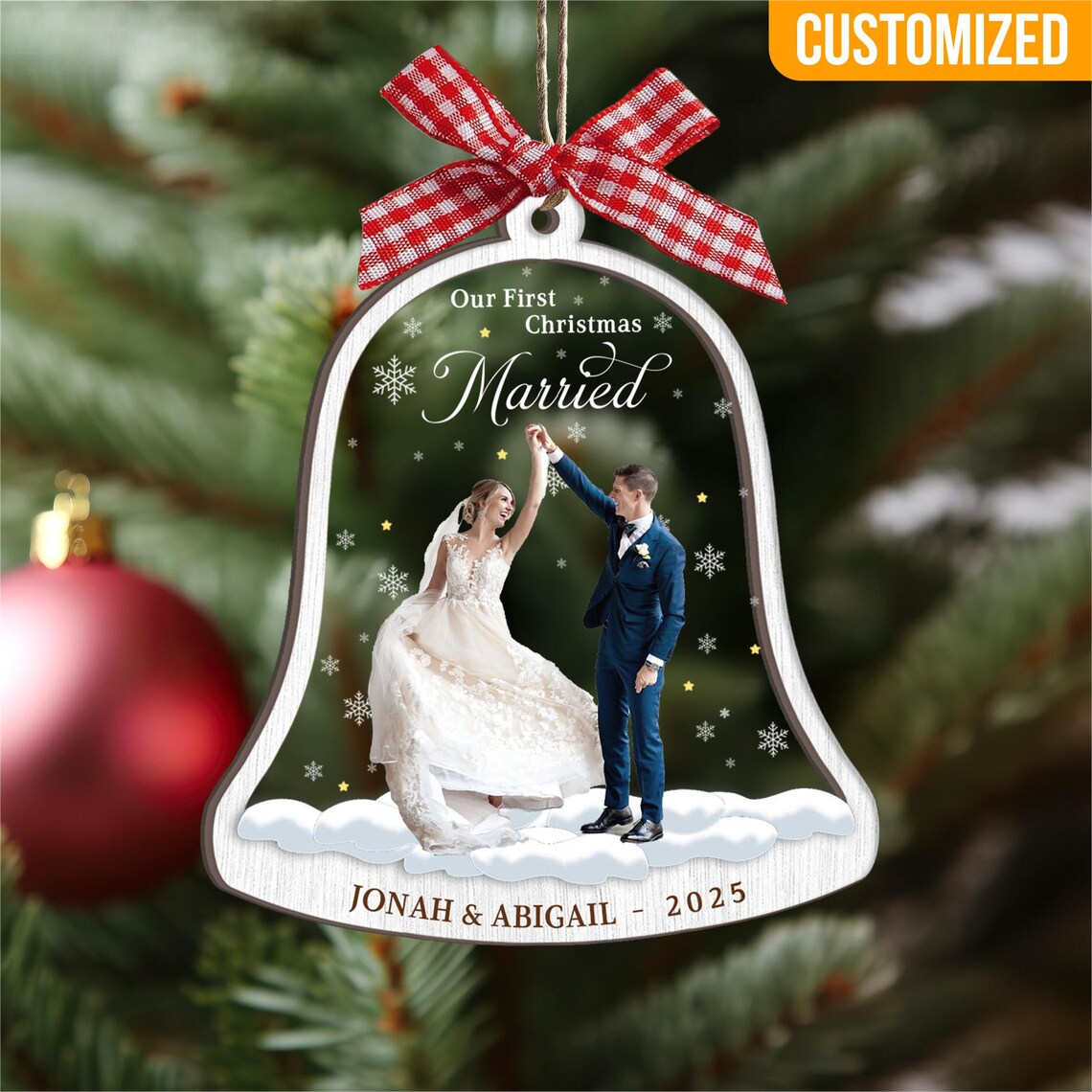 Our First Christmas - Personalized Married Or Engaged Photo Ornament