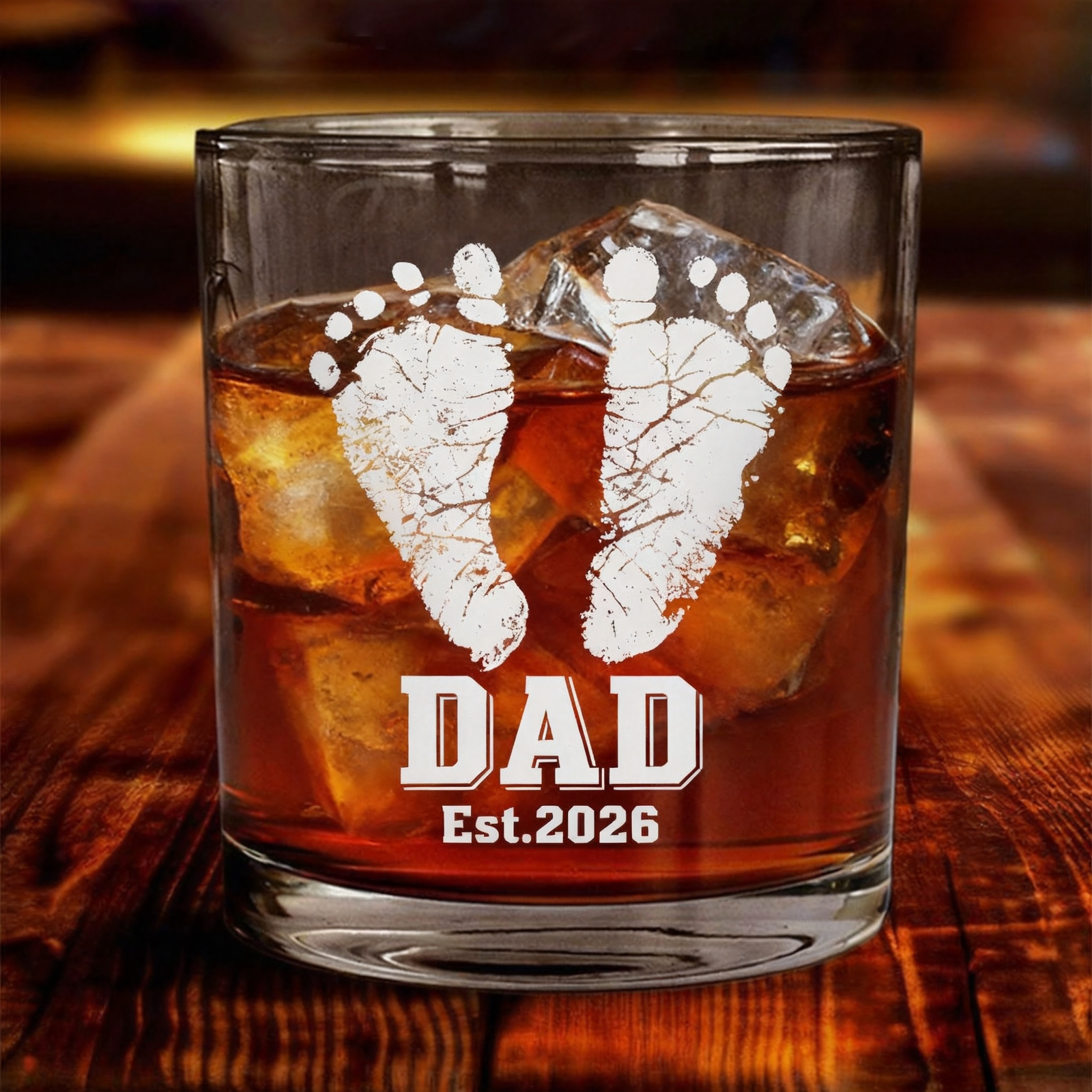 Personalized Engraved Baby Footprints Whiskey Glass, Father's Day Gift