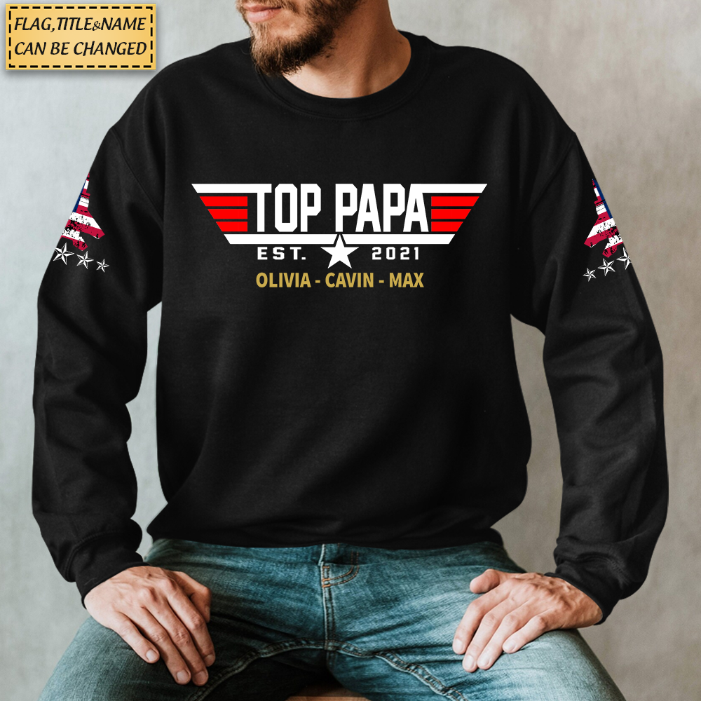 Top Papa Est, Personalized Papa, Grandpa's Birthday, Father's Day Gift Sweatshirt