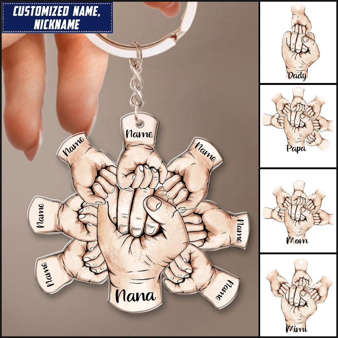 Grandpa, Grandma, Papa, Mama Hands Print Love Kids Personalized Acrylic Keychain