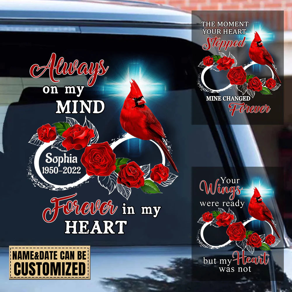 PERSONALIZED FAMILY LOSS CARDINAL ROSE INFINITE LOVE DECAL MEMORIAL GIFT