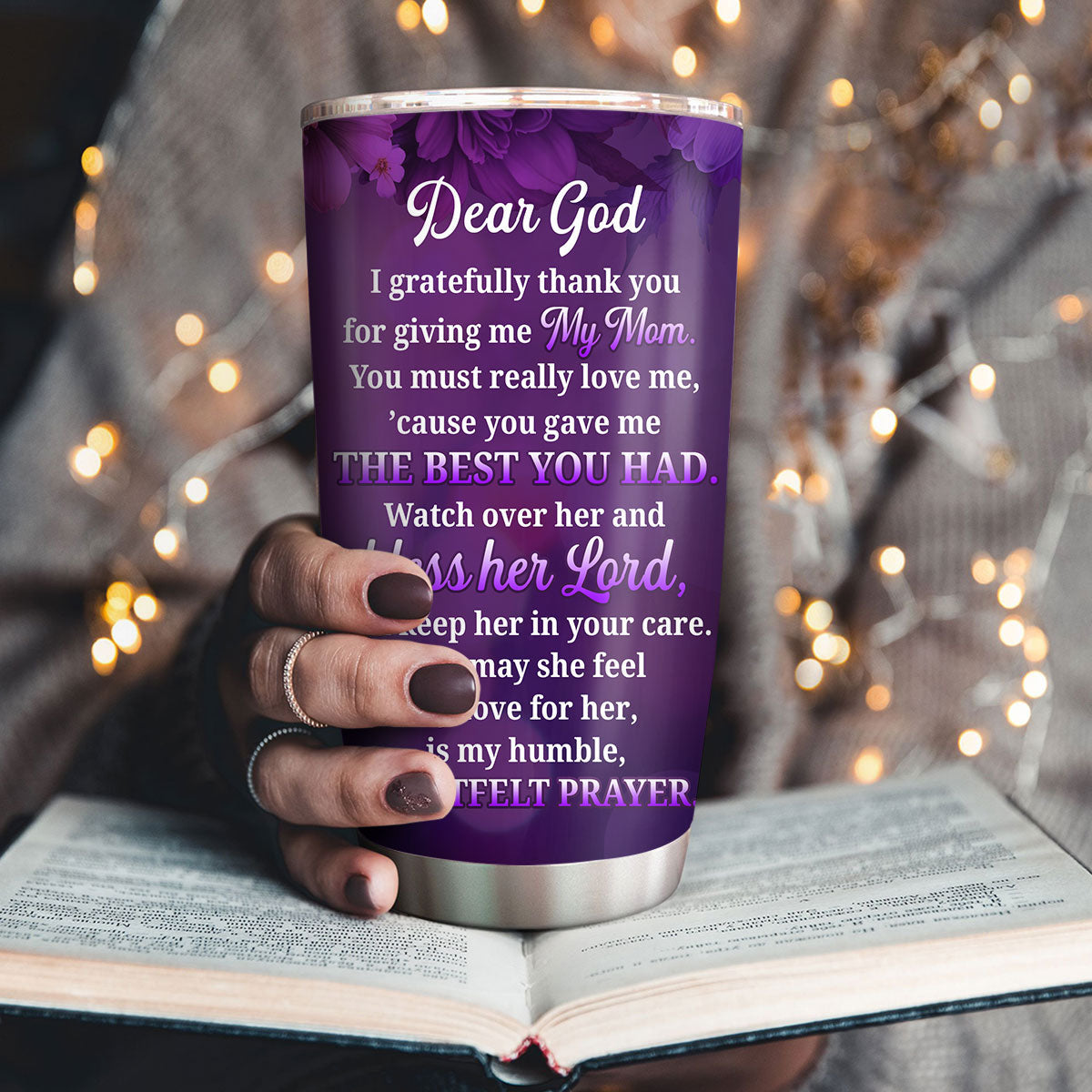 Personalized Cross Stainless Steel Tumbler 20oz | Thank God For Giving Me My Mom